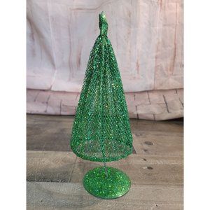 Green metal xmas tree star decor glittery